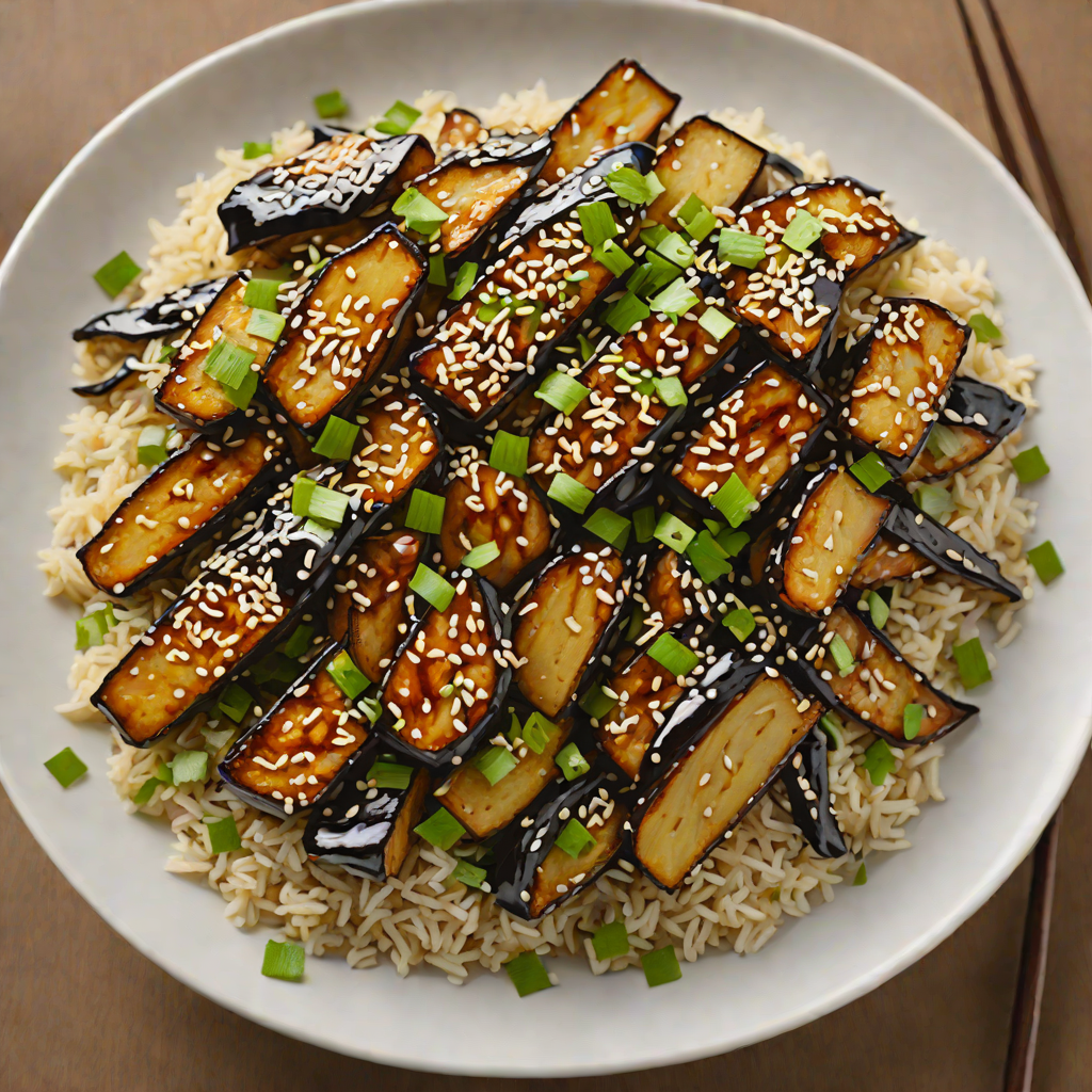 Sautéed Miso-Glazed Eggplant Donburi with Scallions and Sesame Seeds