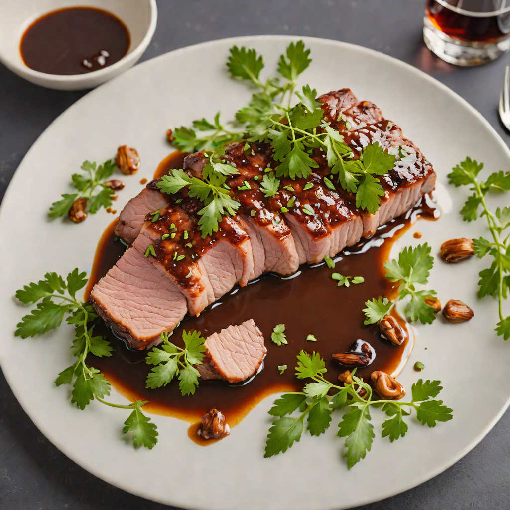 Pan-Seared Pork Neck with Sweet Tamarind Glaze and Fresh Herbs