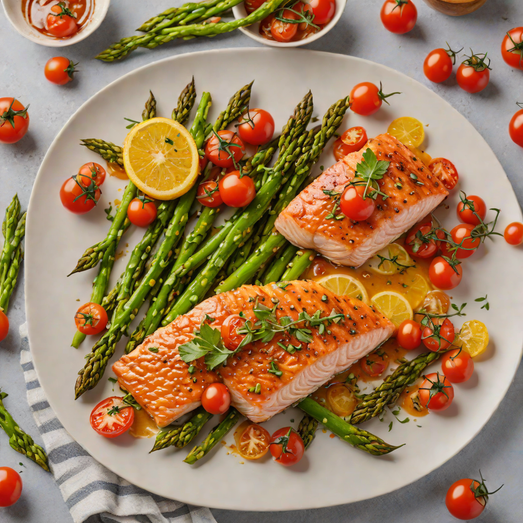 Sheet Pan Miso-Glazed Salmon with Roasted Asparagus and Cherry Tomatoes