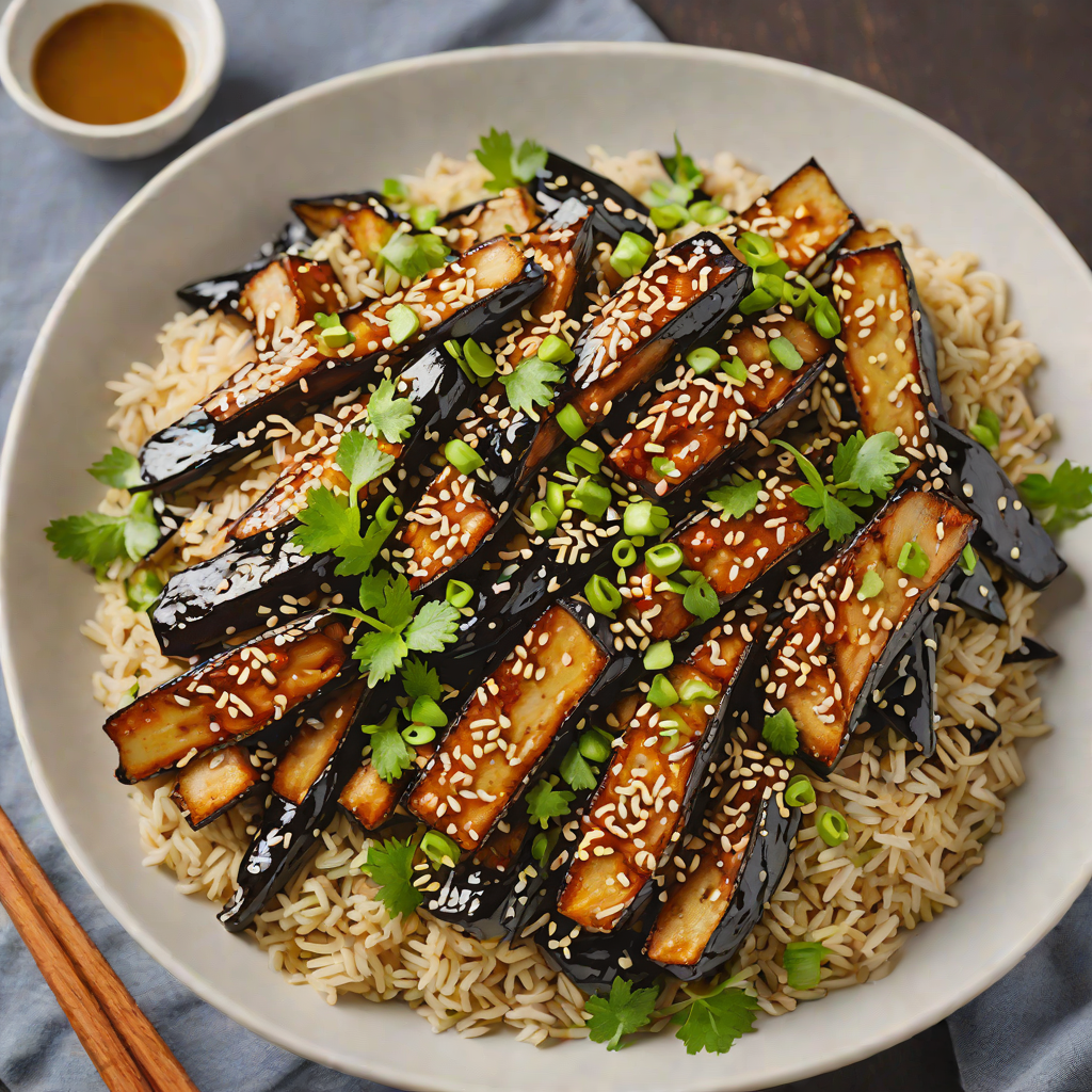 Glazed Miso-Maple Eggplant Donburi with Sesame and Scallions