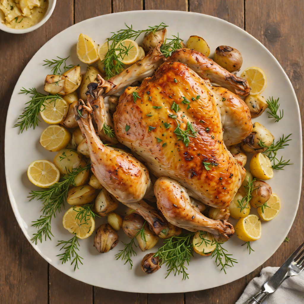 Slow-Roasted Lemon Garlic Chicken with Thyme and Potatoes