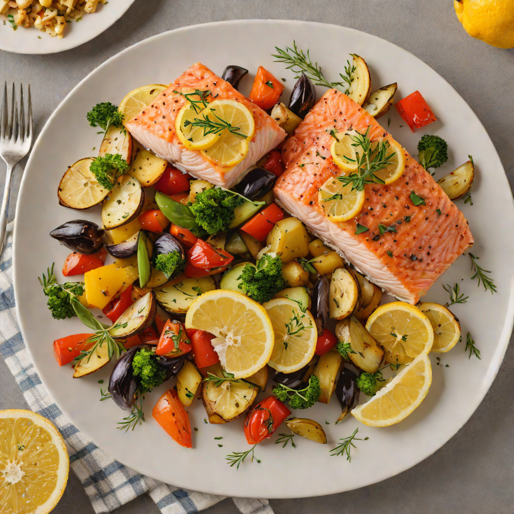Baked Lemon-Garlic Salmon with Roasted Vegetables