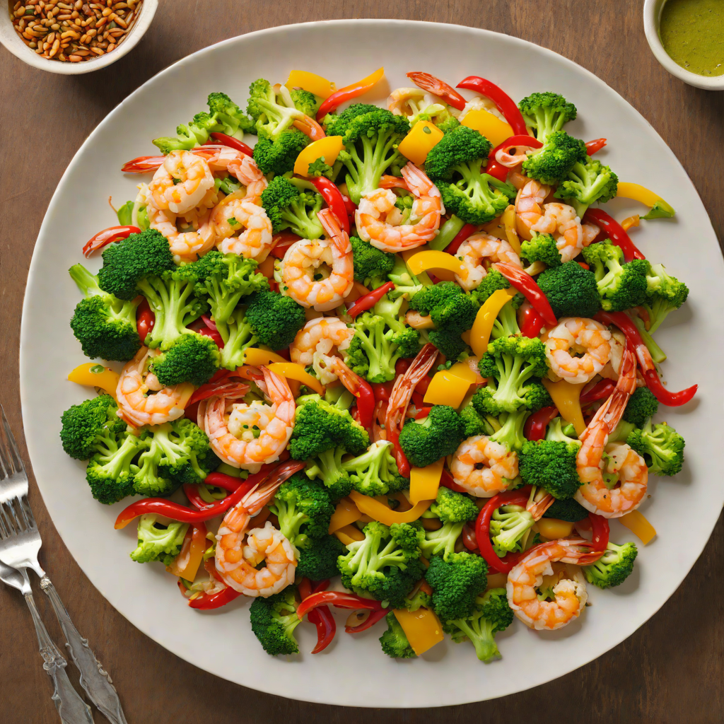 Shrimp Stir-Fry with Broccoli and Bell Peppers in Garlic-Ginger Sauce