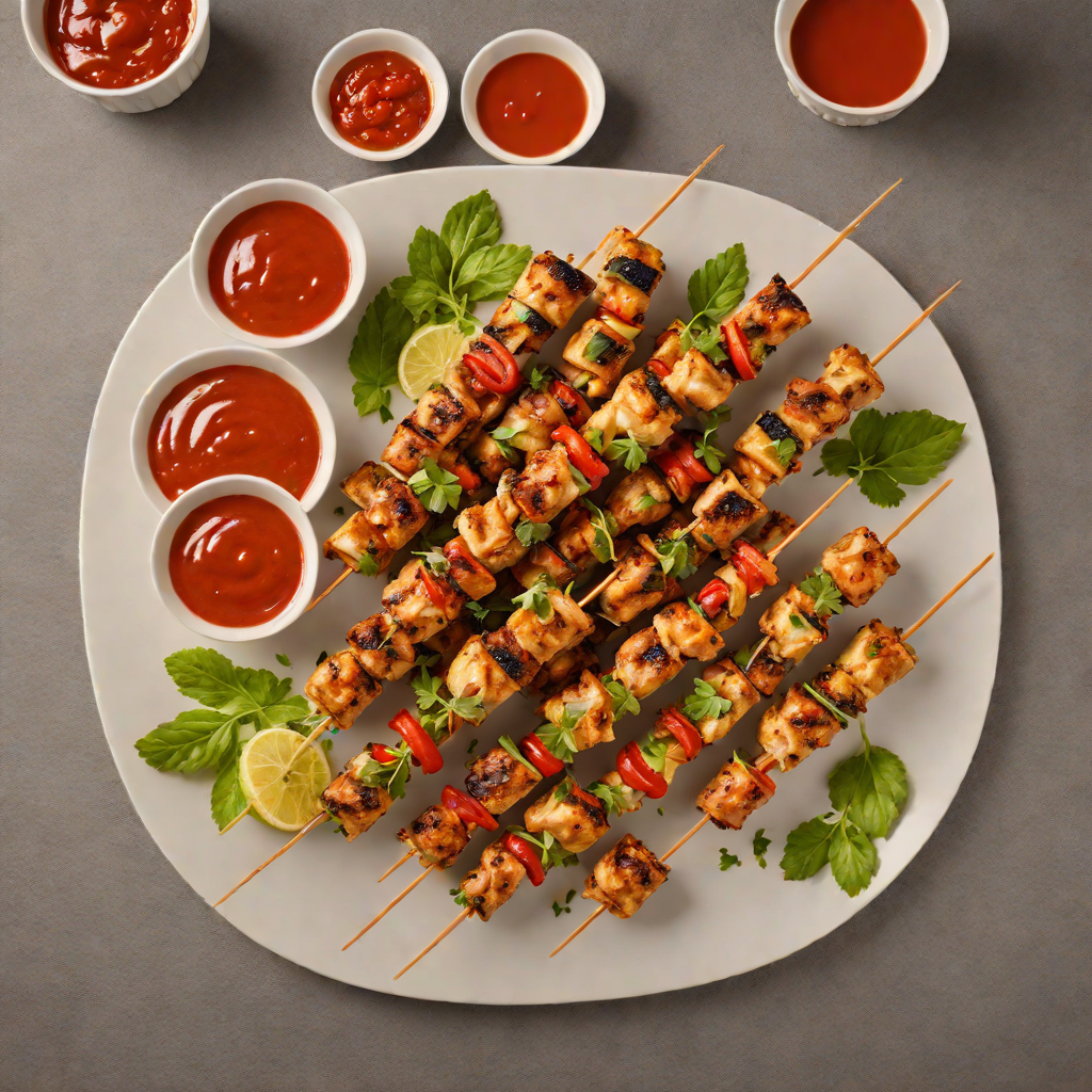 Grilled Herb-Marinated Chicken Skewers with Red Pepper Dipping Sauce