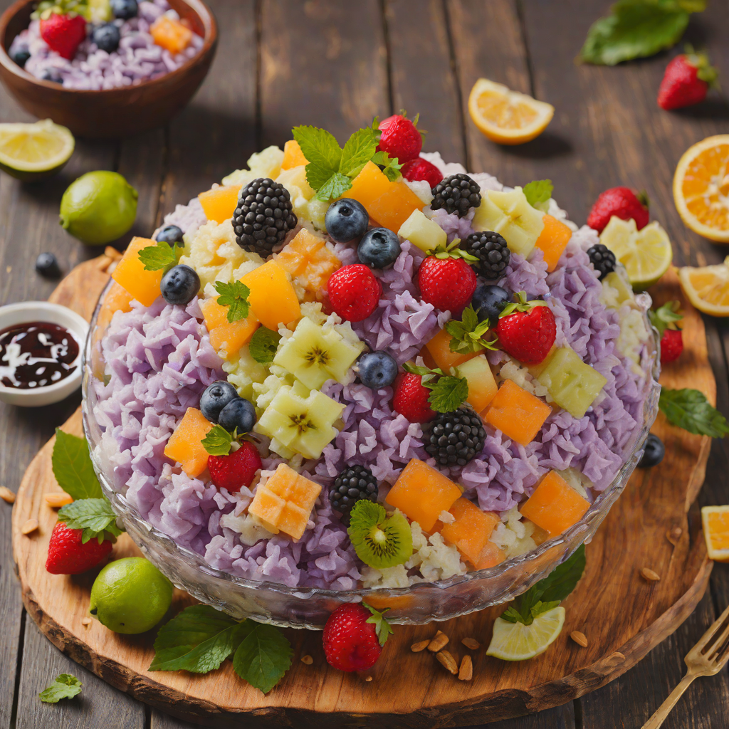Halo-Halo Filipino Shaved Ice Dessert with Ube and Fruits