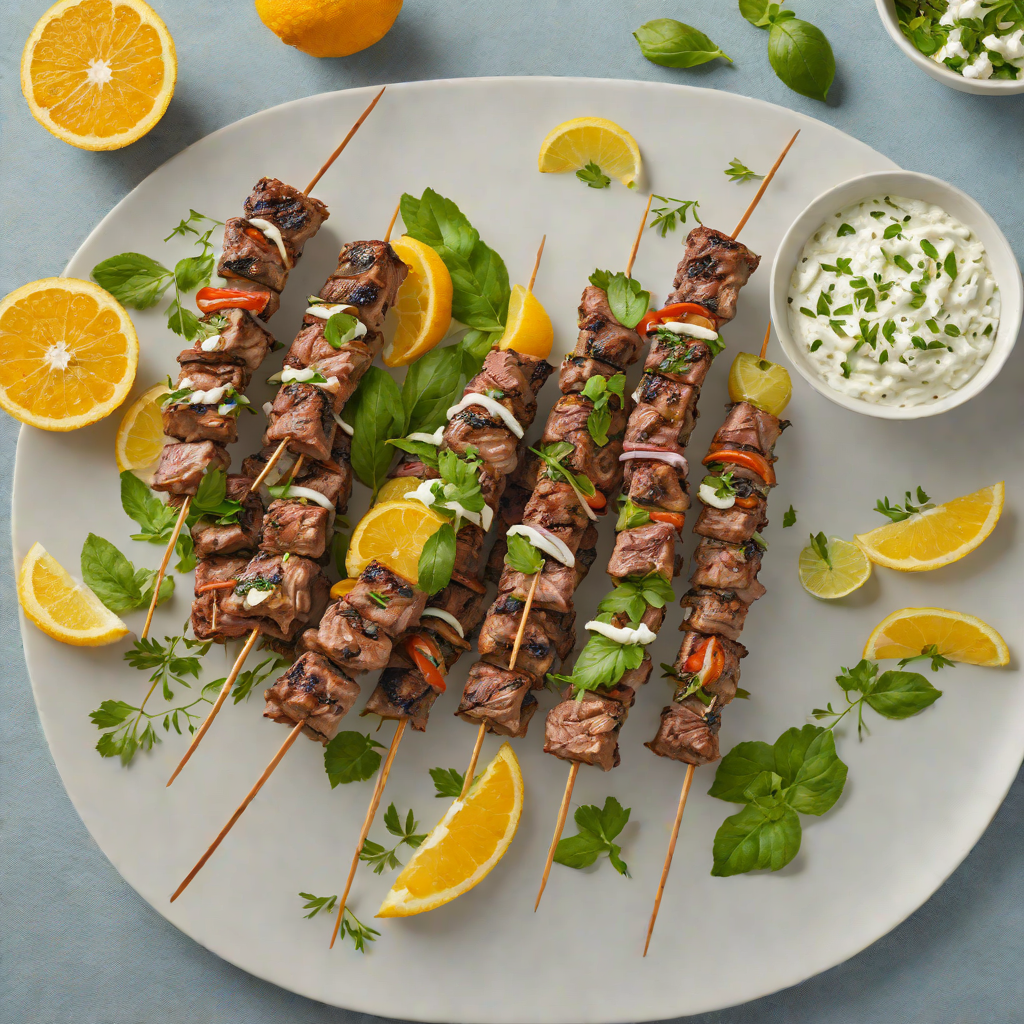 Grilled Citrus and Herb-Marinated Lamb Skewers with Tzatziki