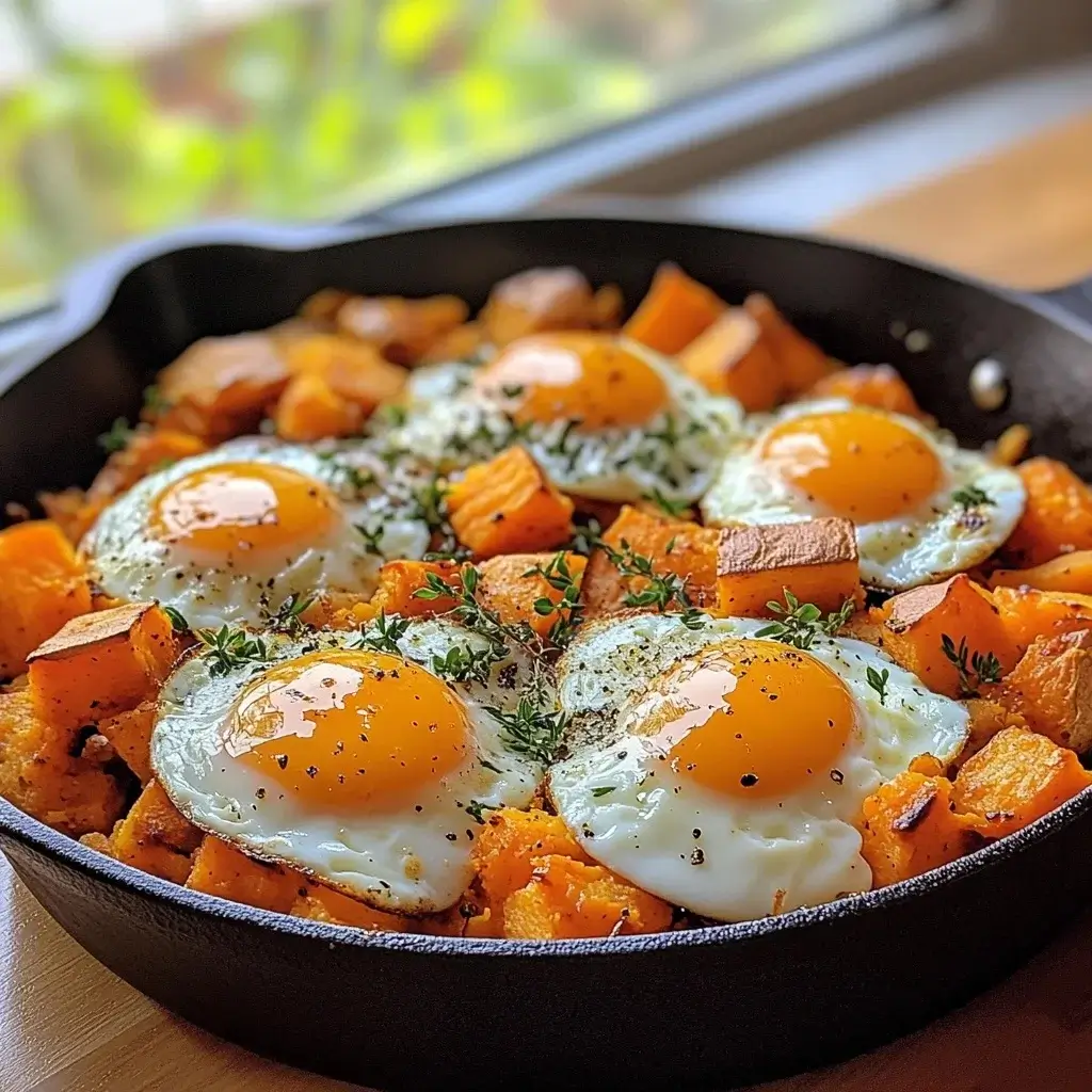 Cinnamon-Spiced Sweet Potato Hash with Eggs