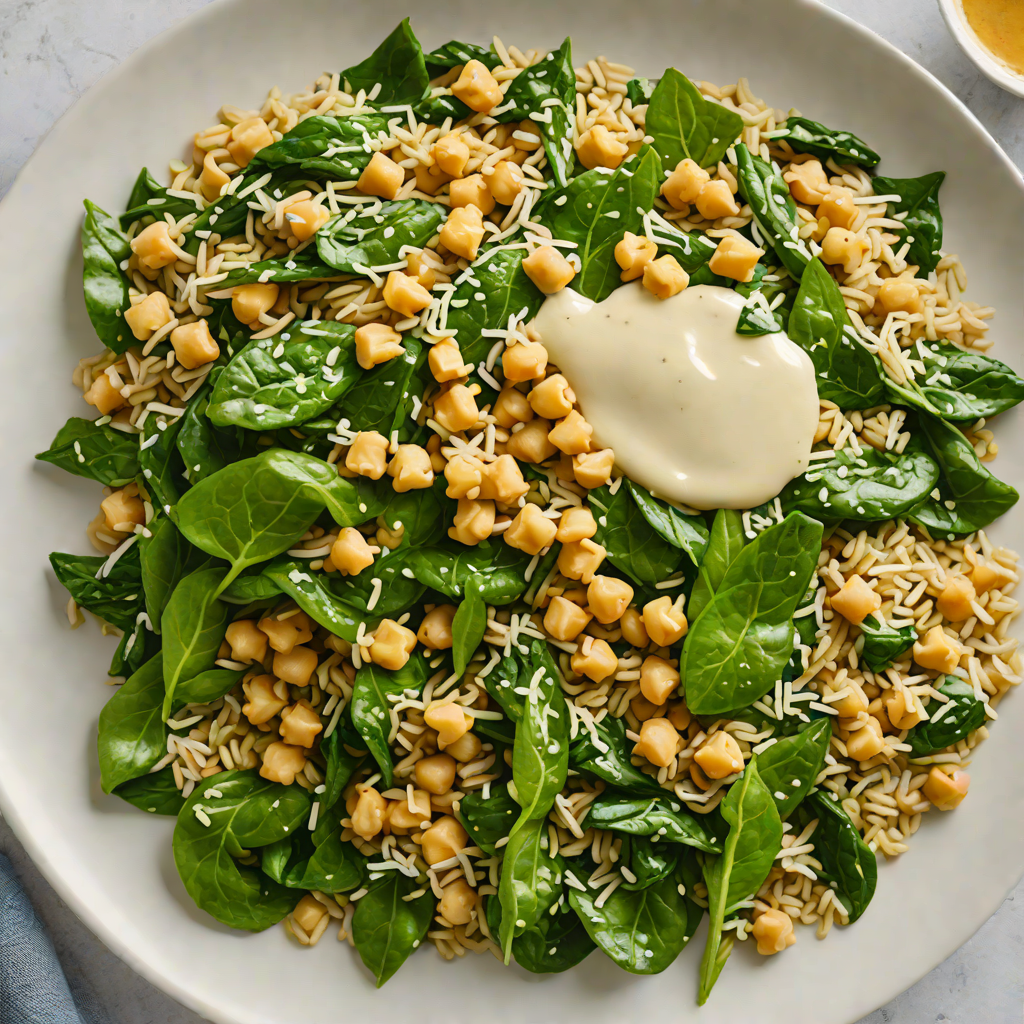 Sautéed Spinach and Chickpea Rice Bowl with Garlic Tahini Dressing