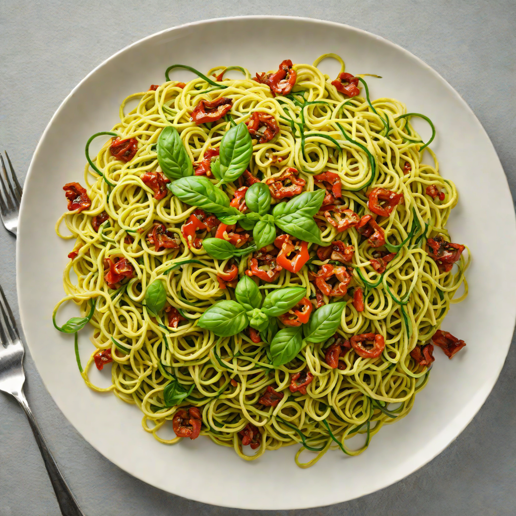 Sautéed Zucchini Noodles with Sun-Dried Tomato and Basil Pesto
