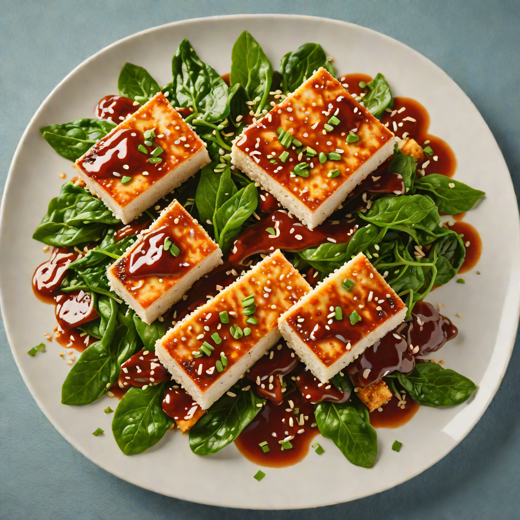 Pan-Seared Tofu with Spicy Korean Gochujang Glaze and Sesame Spinach