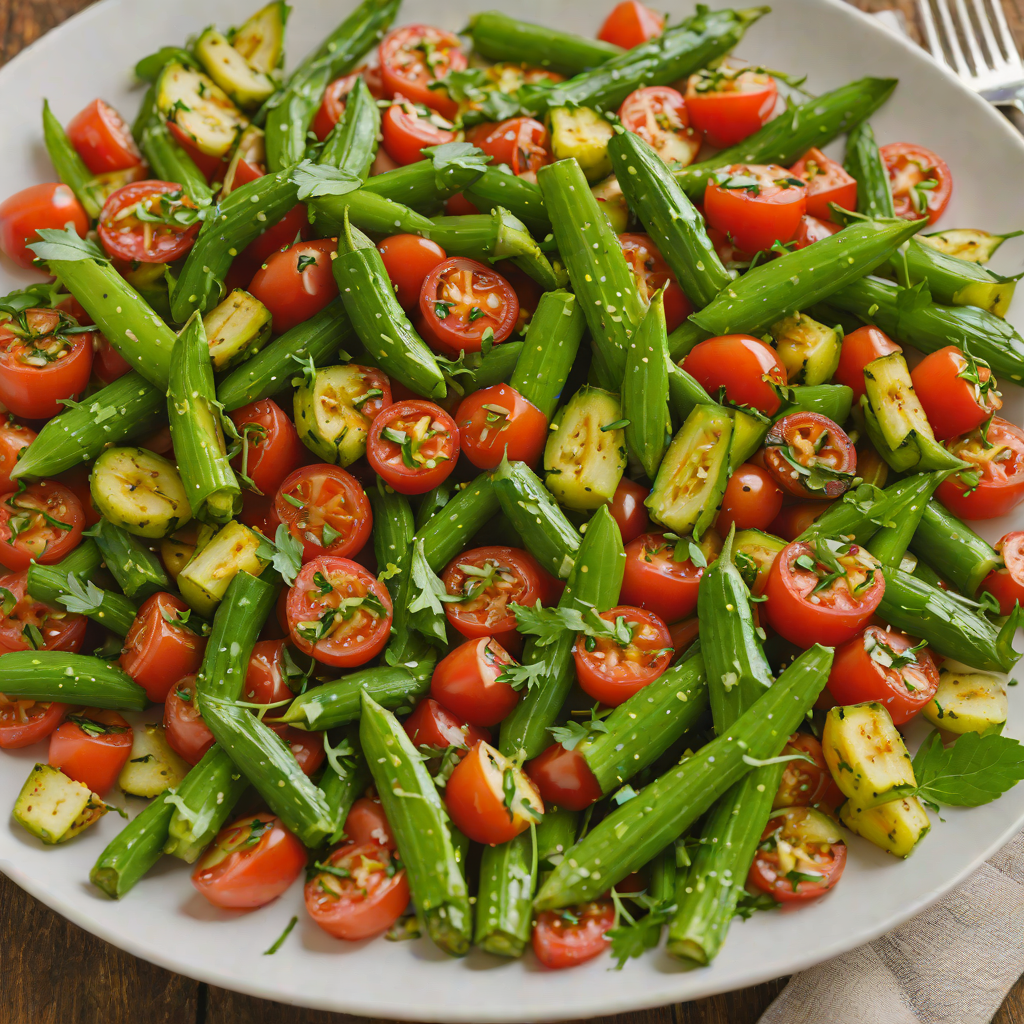 Grilled Okra and Tomato Salad with Lemon Vinaigrette