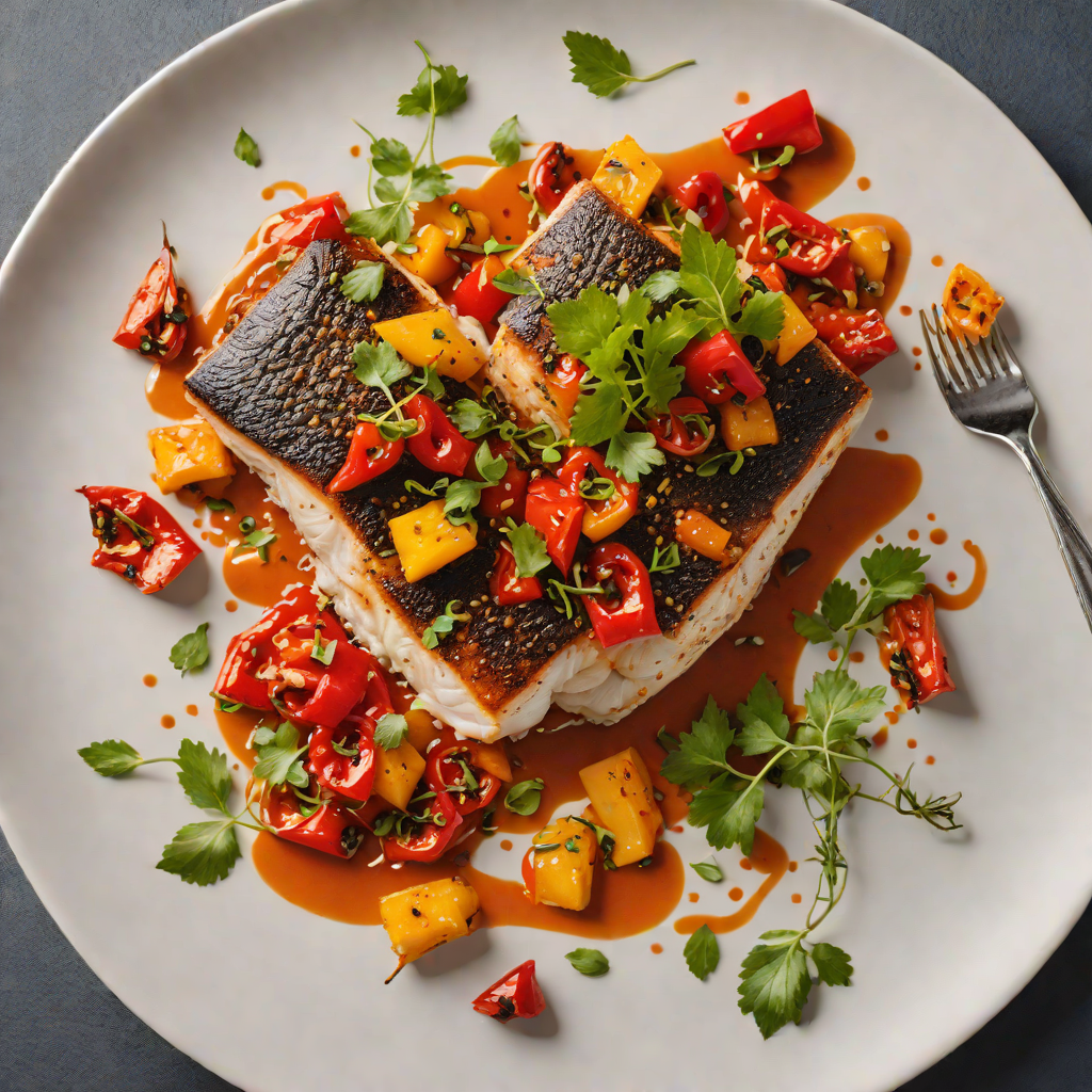 Pan-Seared Sea Bass with Romesco Sauce and Charred Peppers