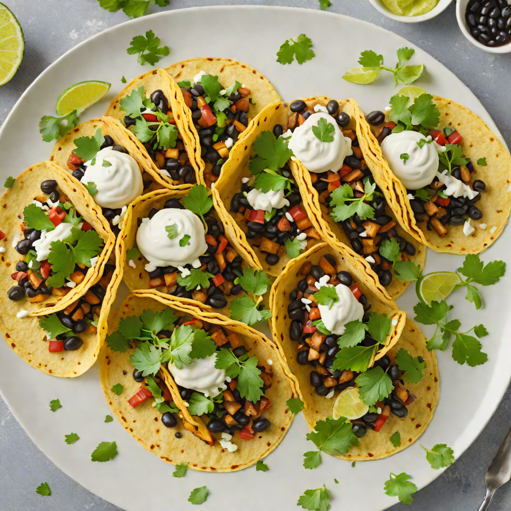 Pan-Fried Plantain and Black Bean Tacos with Cilantro Lime Crema