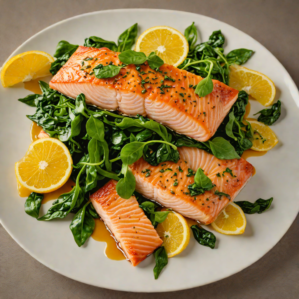 Pan-Seared Salmon with Citrus Glaze and Sautéed Garlic Spinach
