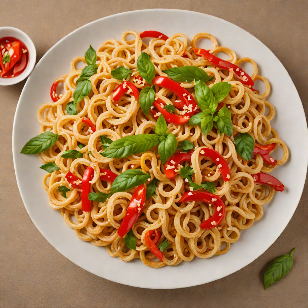 Stir-Fried Udon with Bell Pepper and Sweet Basil