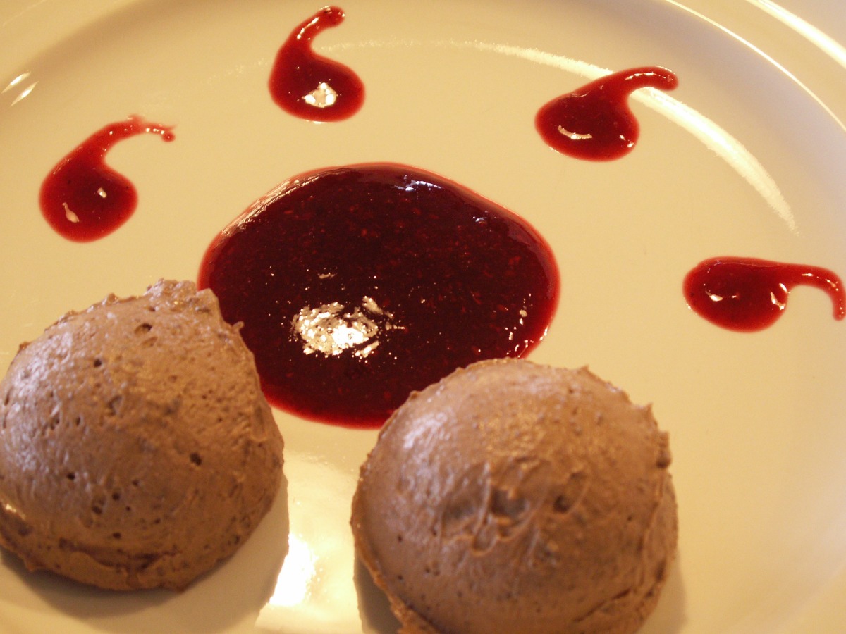 Authentic Dark Chocolate Mousse with Raspberry Coulis