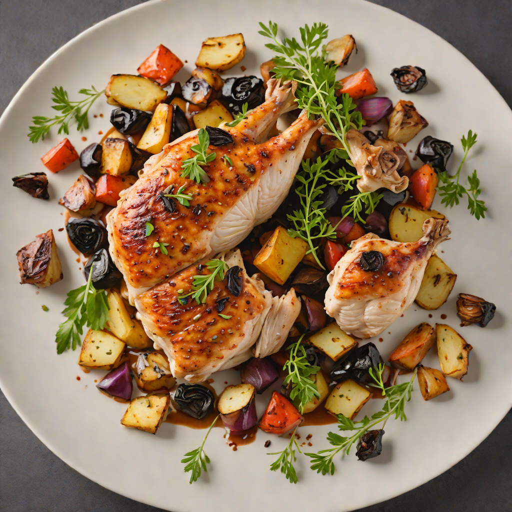 Pan-Seared Chicken with Black Garlic and Roasted Root Vegetables