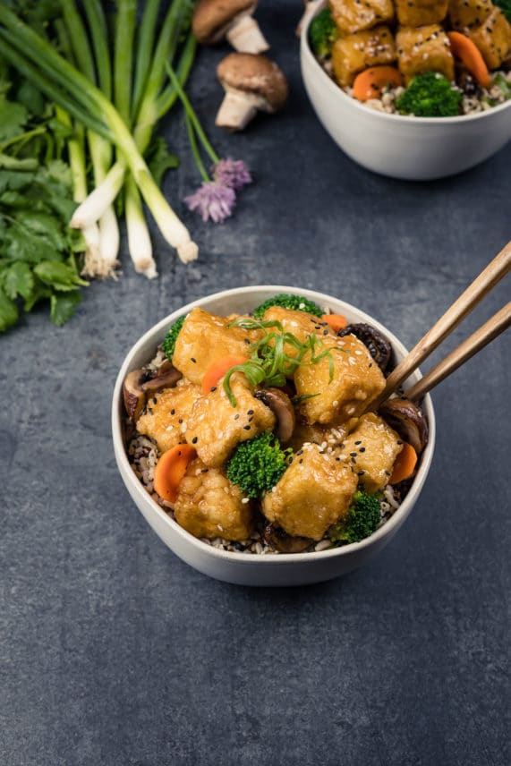 Sesame-Ginger Tofu Stir-Fry with Snap Peas and Rice Noodles