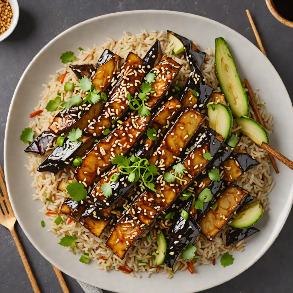 Sautéed Miso-Glazed Eggplant Donburi with Scallions and Sesame