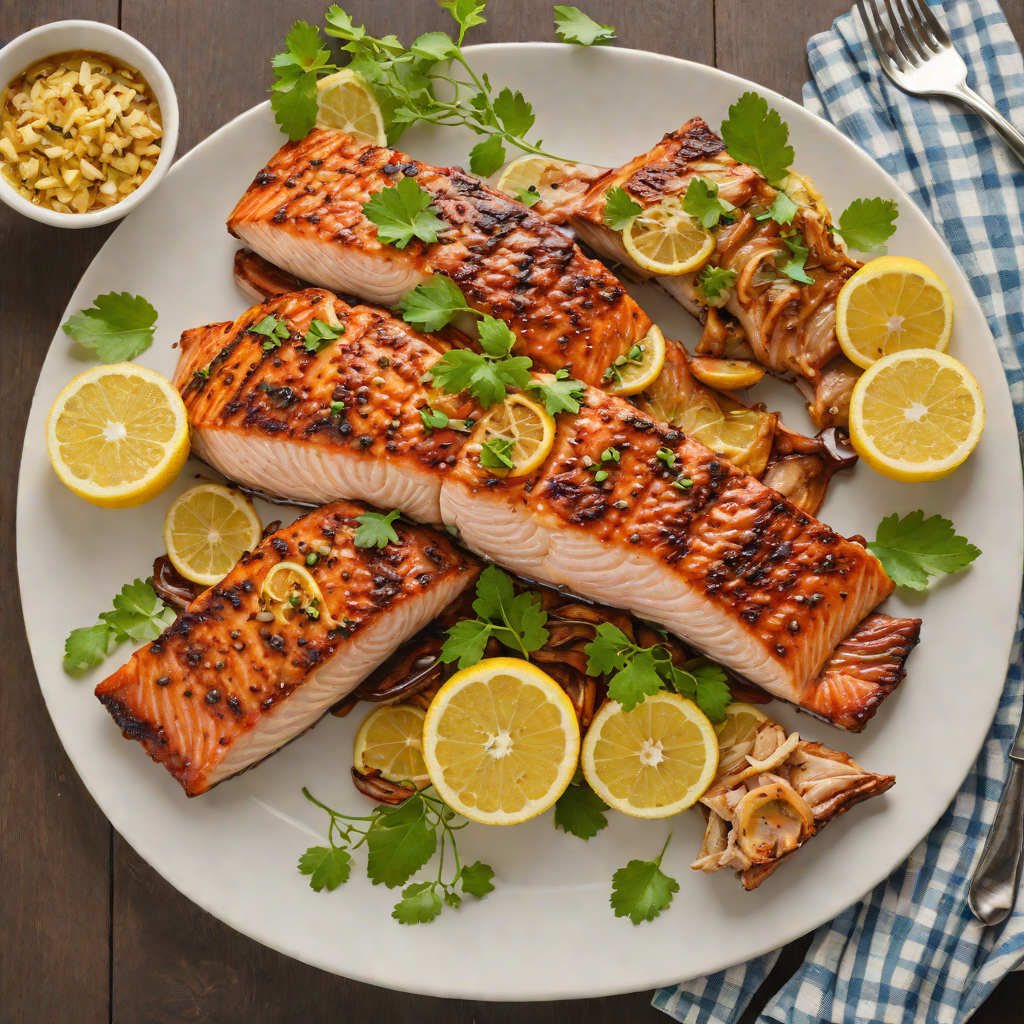 Grilled Lemon-Garlic Salmon with Roasted Back Ribs