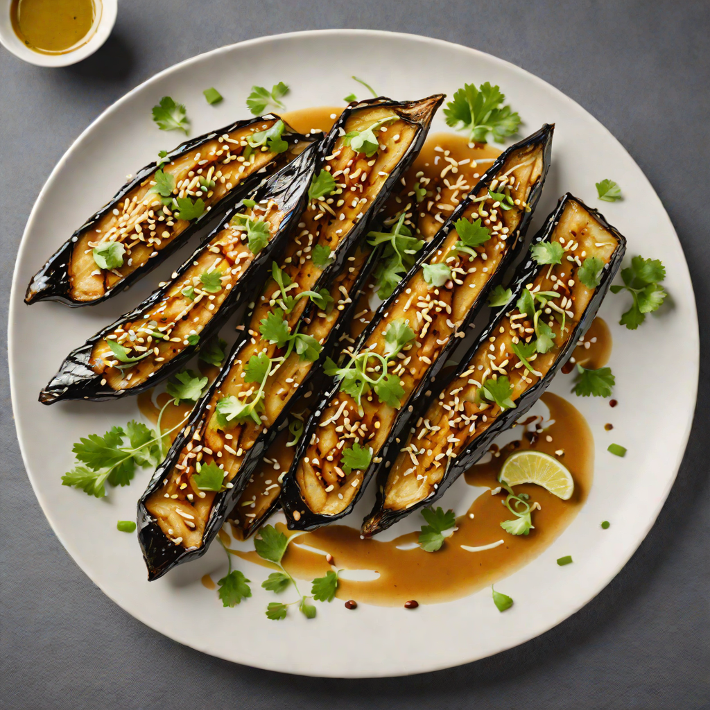 Charred Miso-Glazed Eggplant with Scallion Sesame Dressing