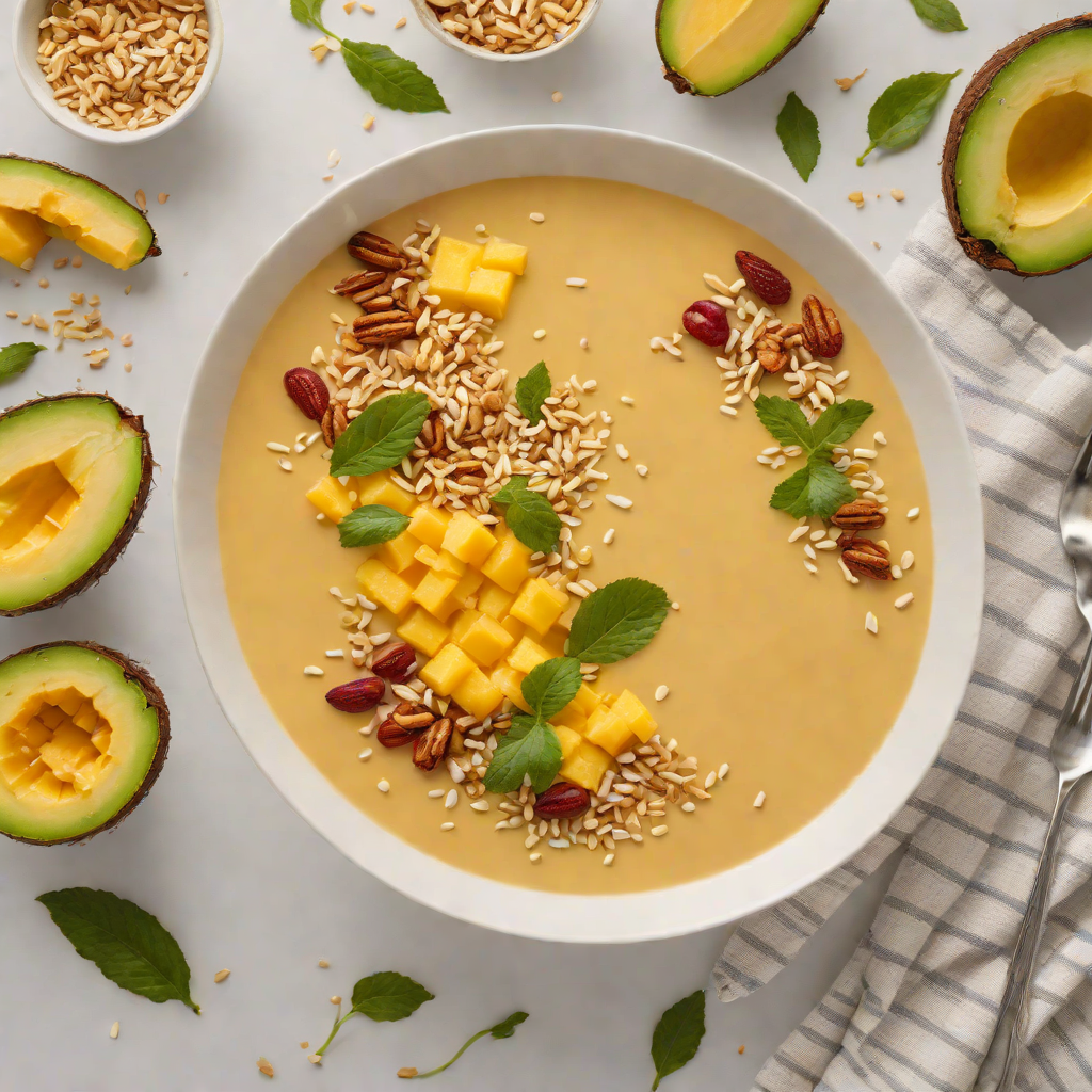 Blended Mango-Pineapple Smoothie Bowl with Coconut Crunch