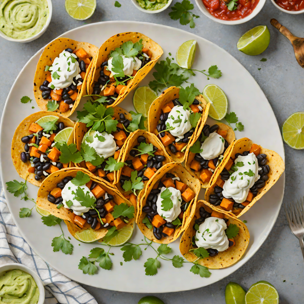 Oven-Baked Sweet Potato and Black Bean Tacos with Cilantro Lime Crema