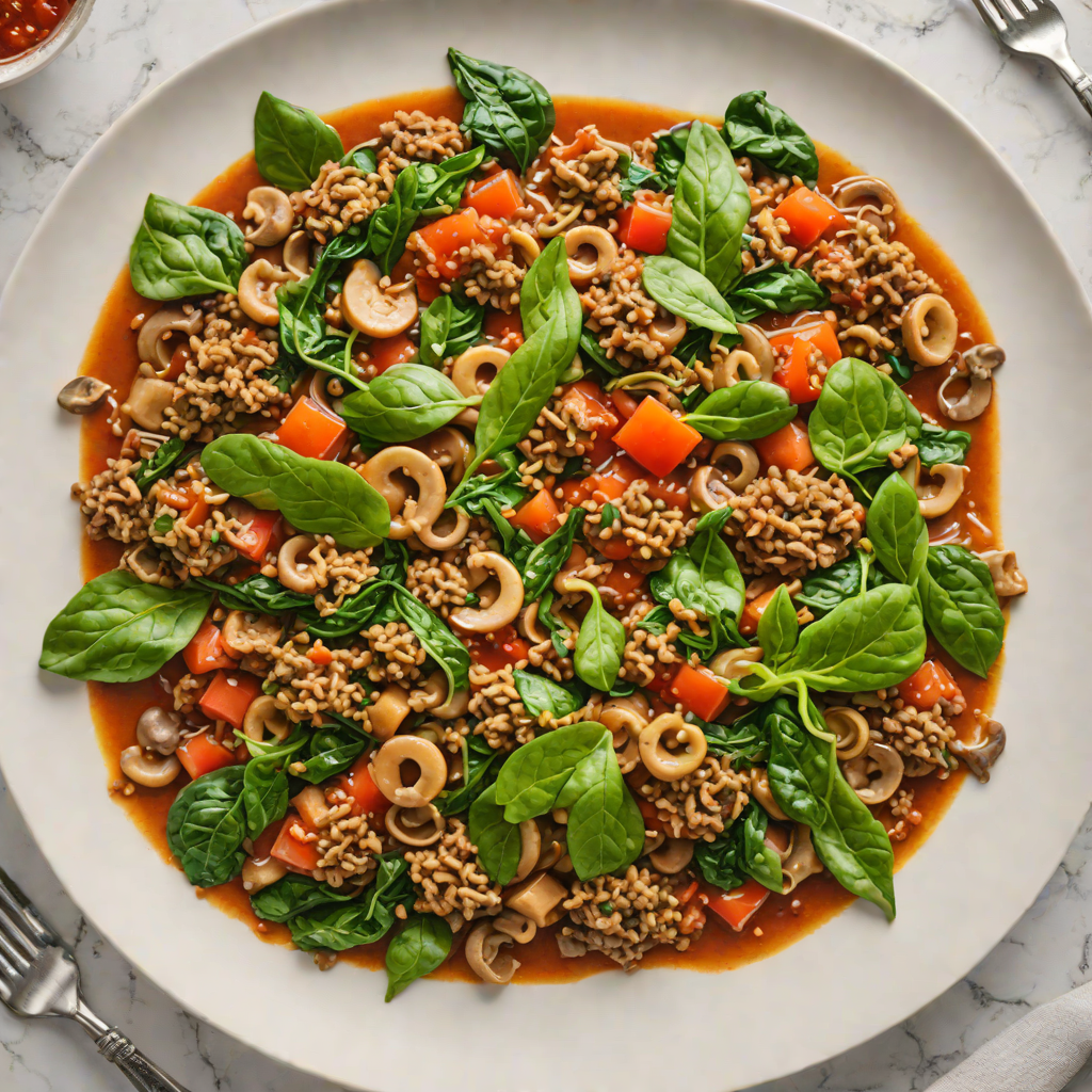 Sautéed Ground Beef with Spinach and Mushrooms in Tomato Sauce
