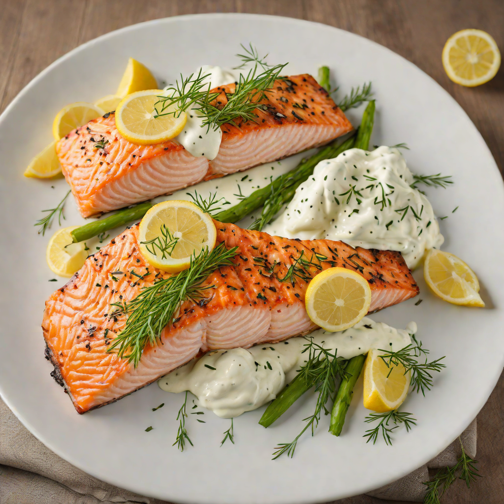 Pan-Grilled Salmon with Lemon-Dill Yogurt Sauce