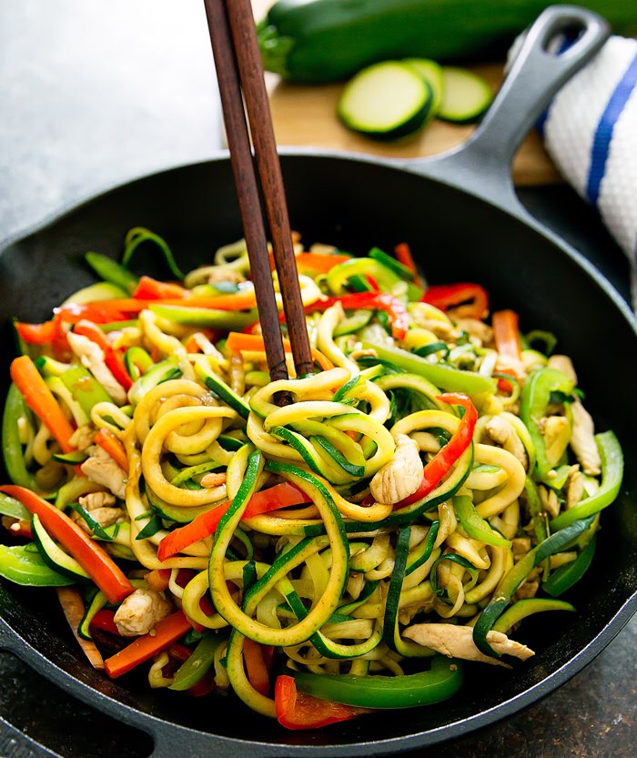 Zucchini Noodle Stir-Fry with Mushrooms & Parmesan