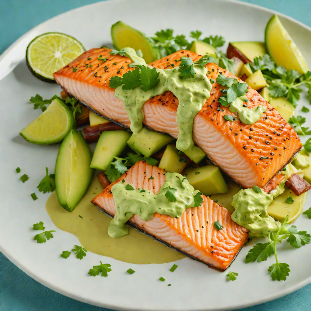 Pan-Seared Salmon with Avocado-Cilantro Crema