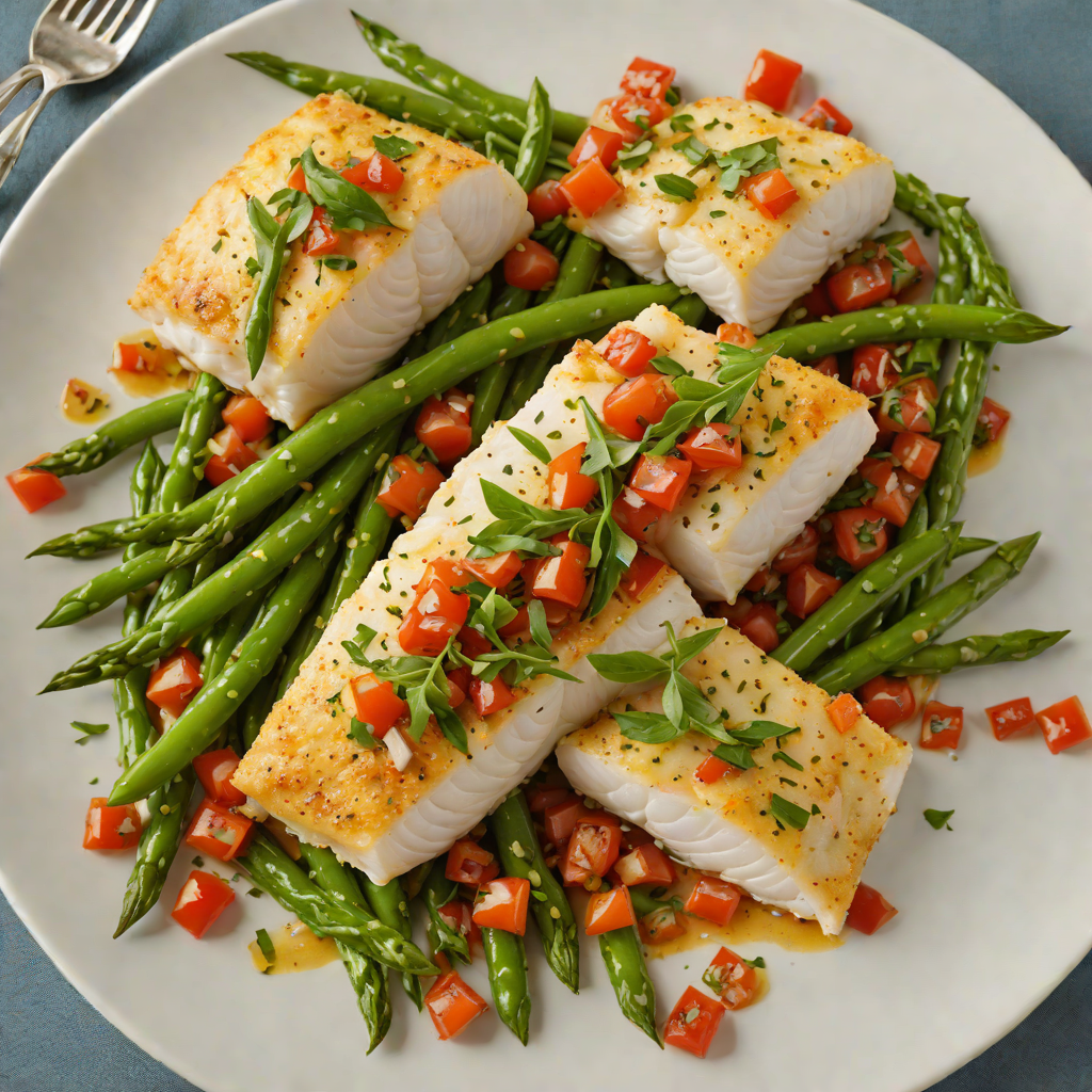 Baked Cod with Tomato-Basil Relish and Sauteed Green Beans