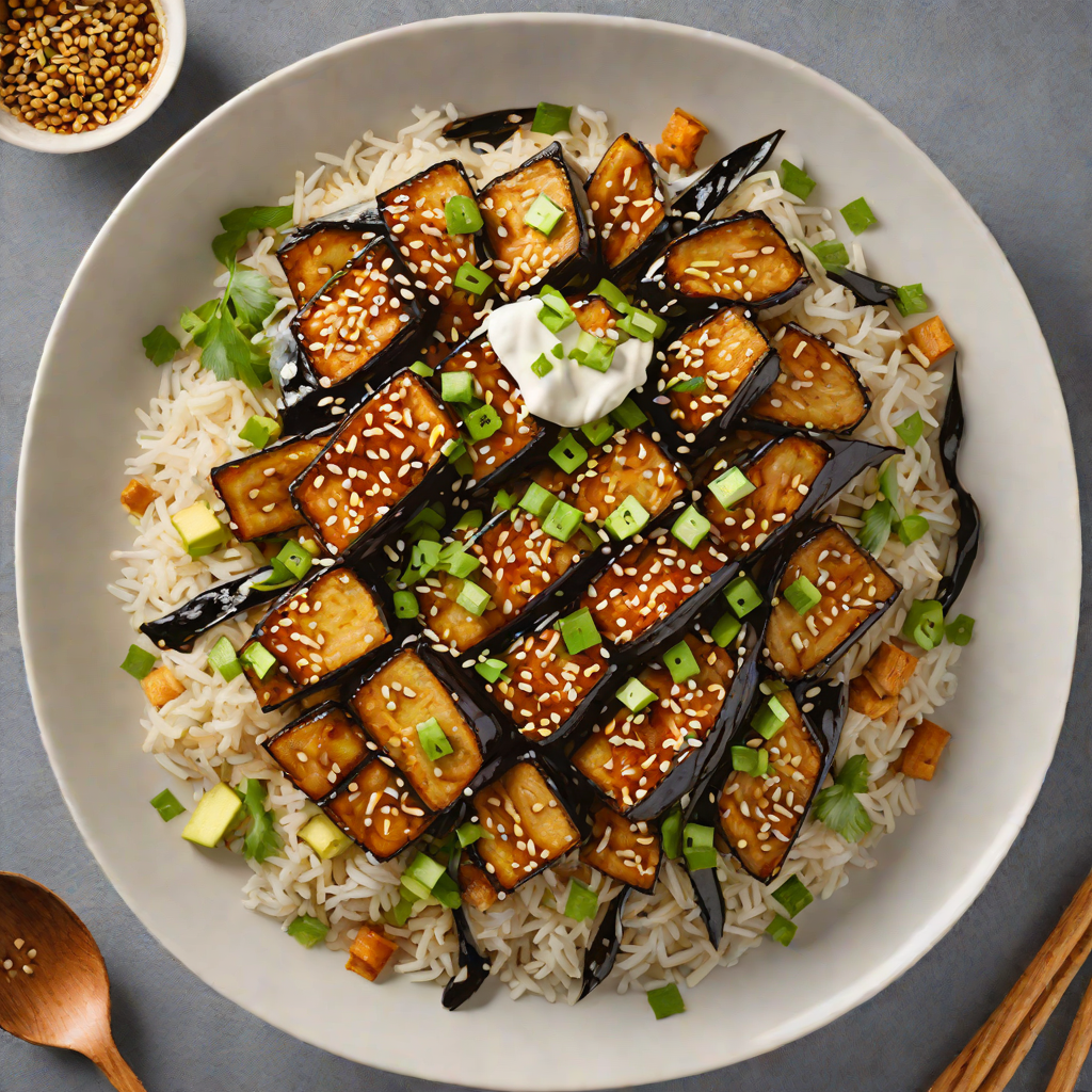 Miso-Glazed Eggplant Donburi with Garlic and Scallions