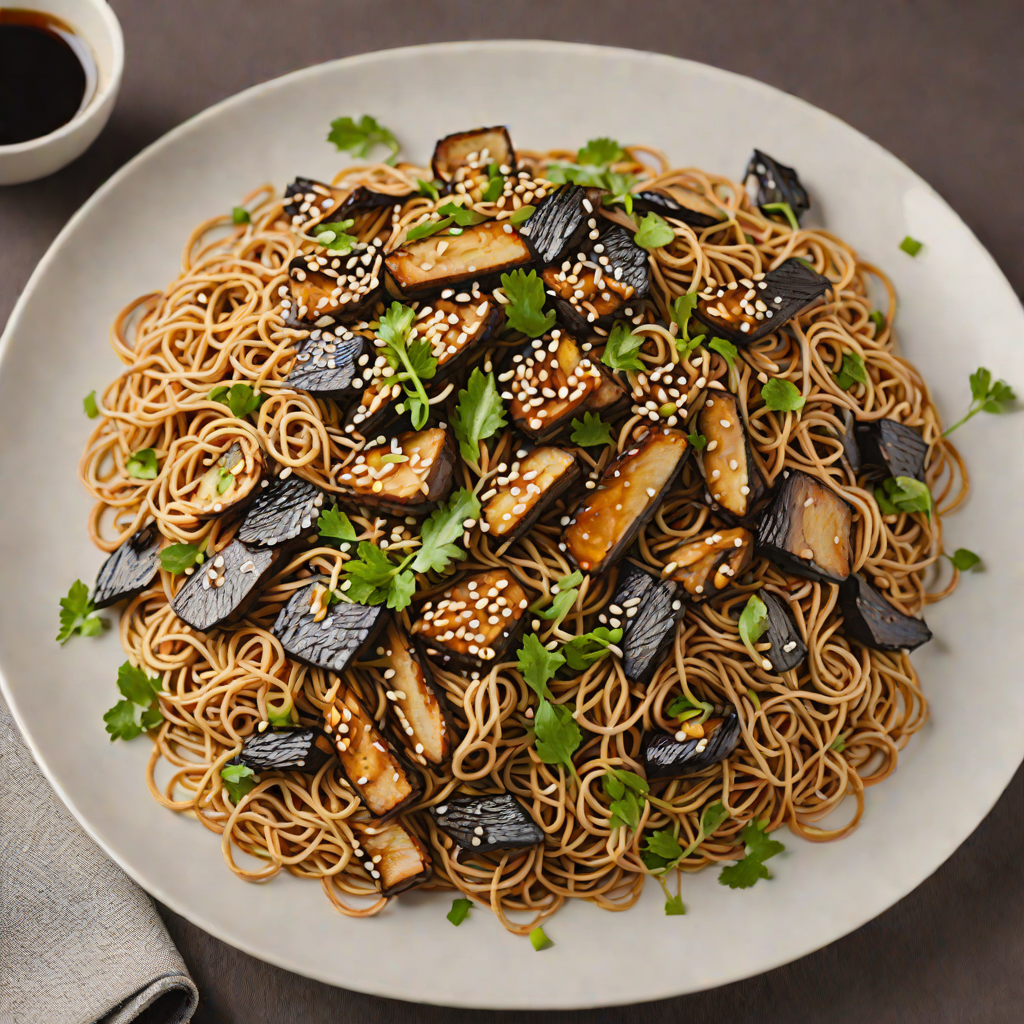Sautéed Soba Noodles with Miso-Glazed Eggplant and Shiitake Mushrooms