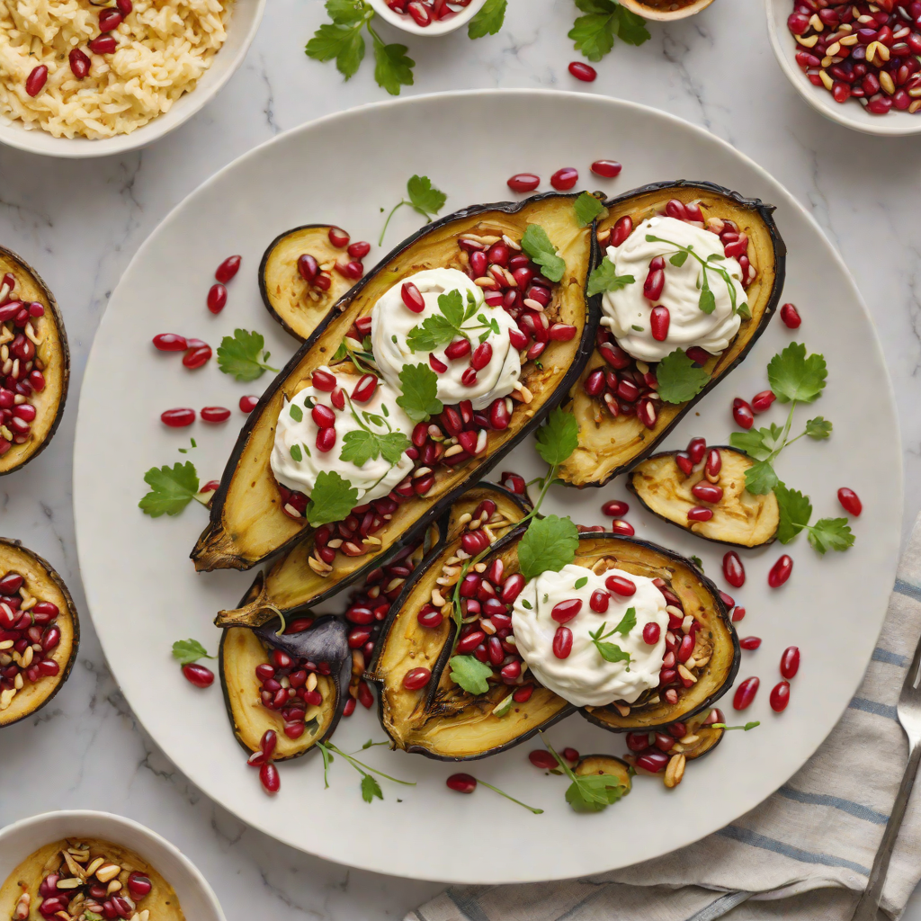 Oven-Roasted Eggplant with Garlic Yogurt and Pomegranate
