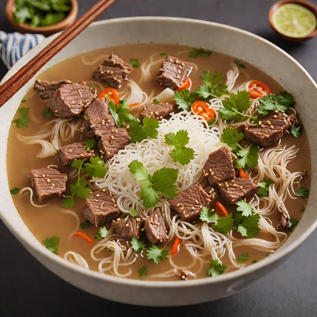 Slow-Cooked Vietnamese Beef Pho Broth with Rice Noodles