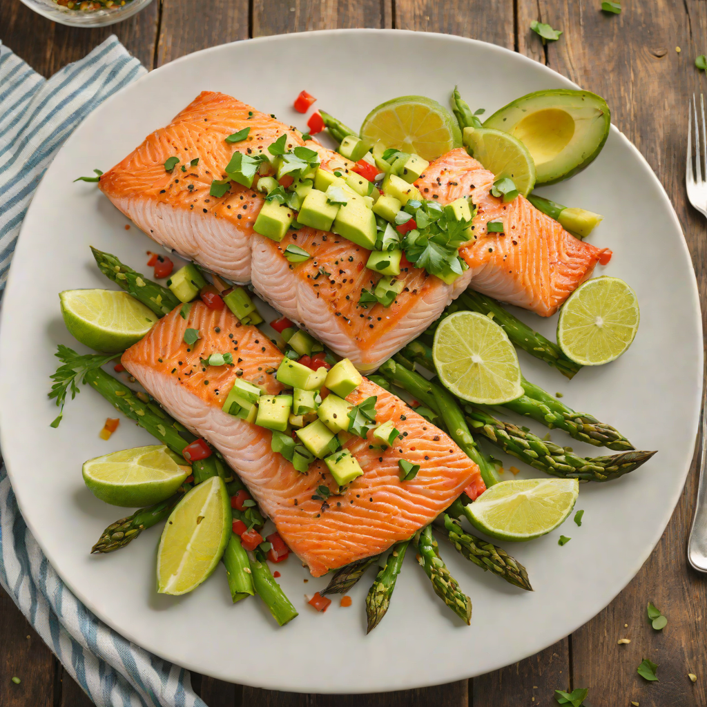 Oven-Baked Salmon with Avocado Salsa and Roasted Asparagus