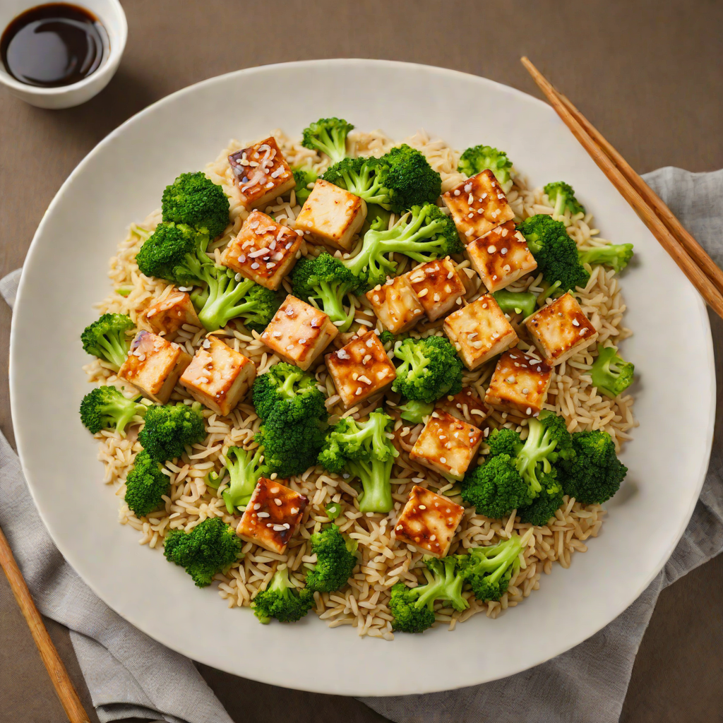 Stir-Fried Tofu with Garlic-Ginger Broccoli and Brown Rice