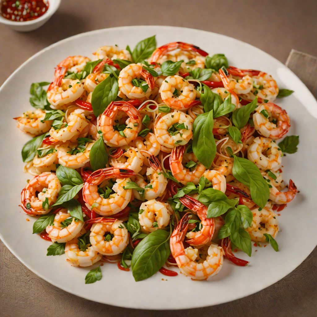 Stir-Fried Shrimp with Garlic and Chili Basil
