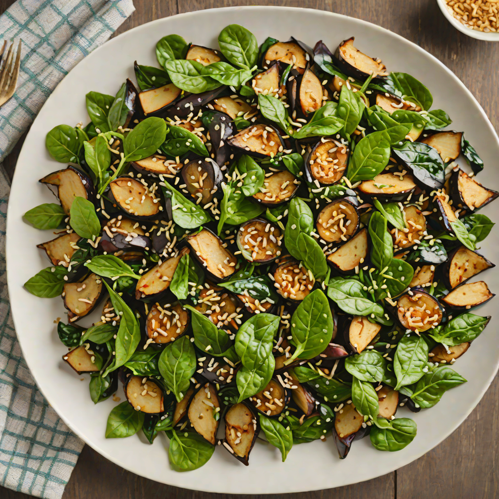 Eggplant and Spinach Stir-Fry with Sesame and Garlic