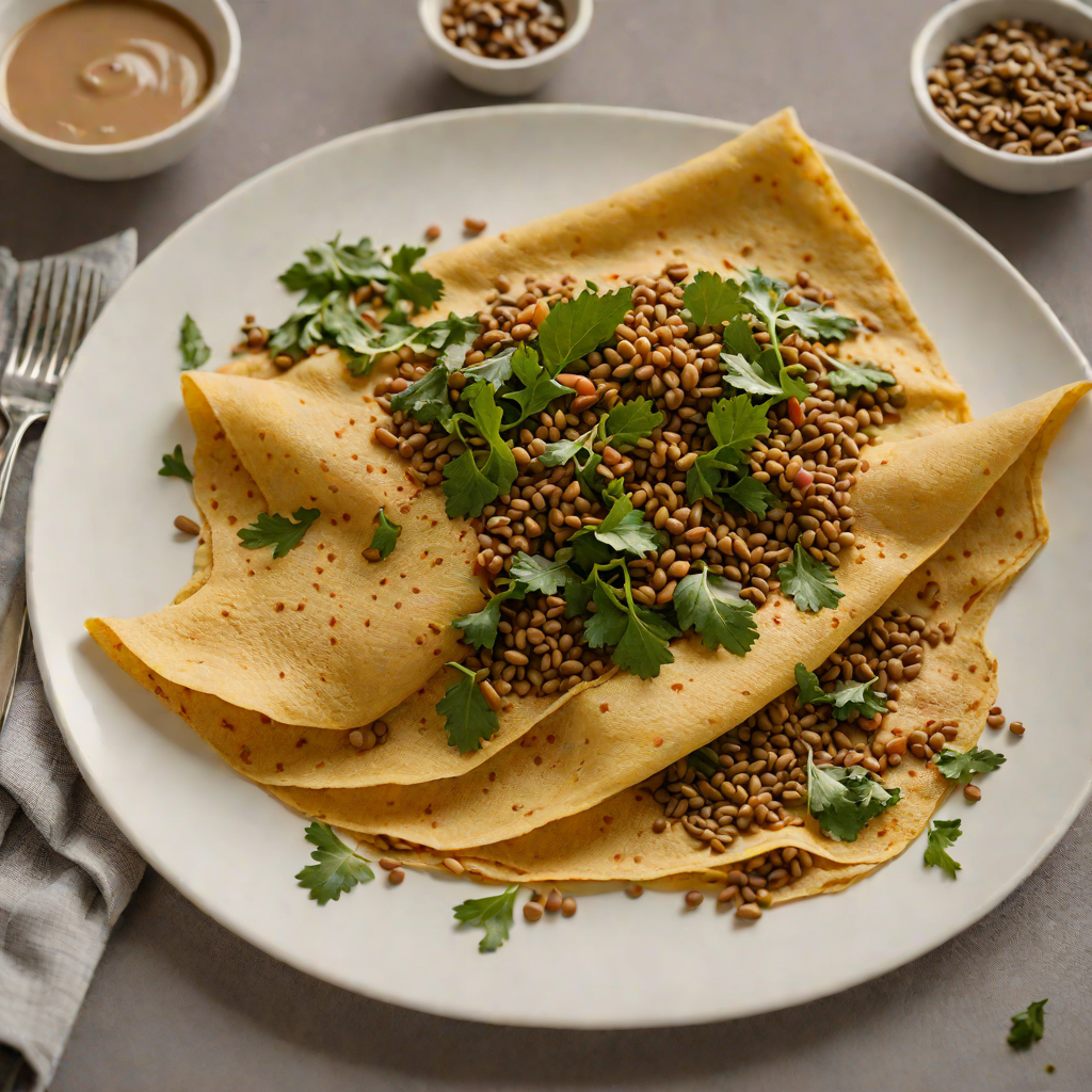 Injera Crêpe with Lentil Misir Wot and Spiced Collard Greens