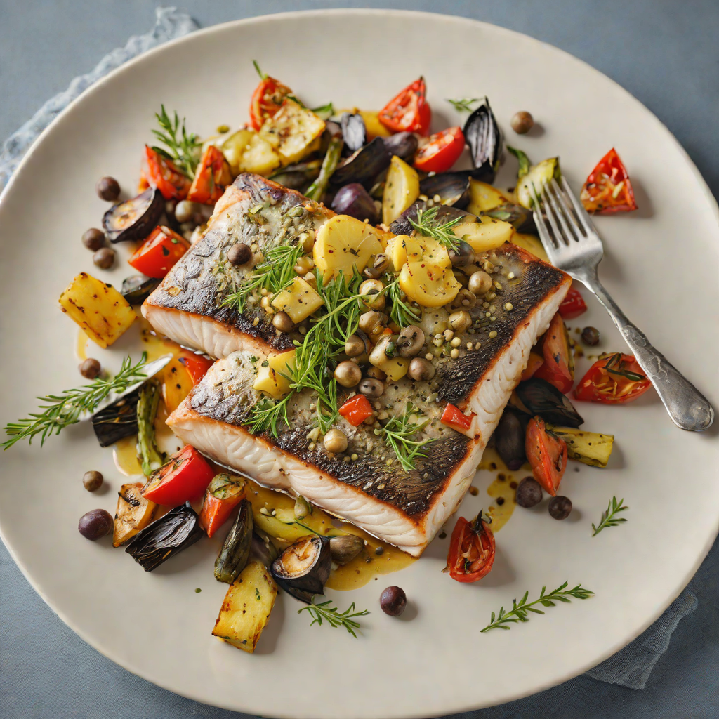 Pan-Seared Sea Bass with Caper-Lemon Butter and Roasted Vegetables