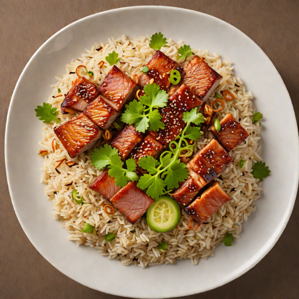 Spiced Asian Rice Bowl with Sautéed Back Pork Belly and Ginger Soy Sauce