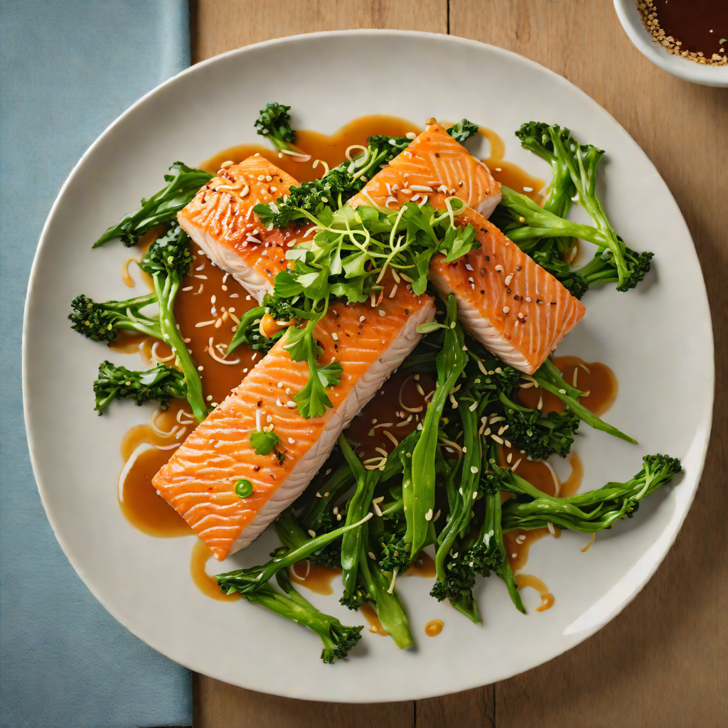 Pan-Seared Salmon with Soy-Ginger Glaze and Stir-Fried Back Greens