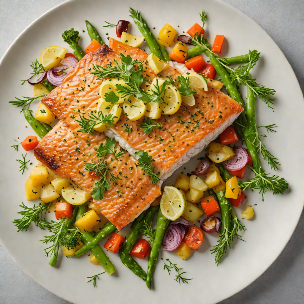 Pan-Seared Trout with Herb Butter and Sauteed Seasonal Vegetables