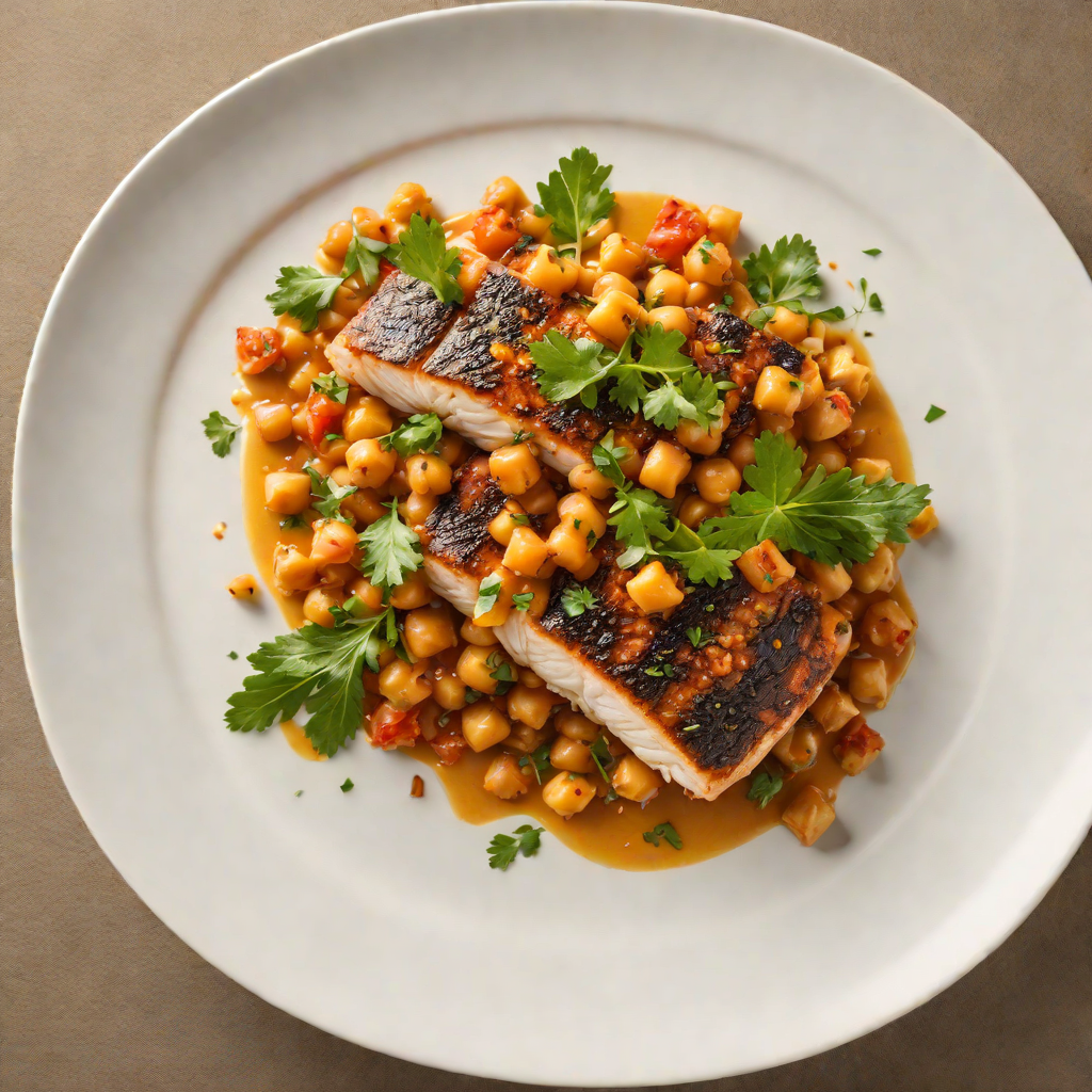 Pan-Seared Sea Bass with Harissa Chickpea Stew