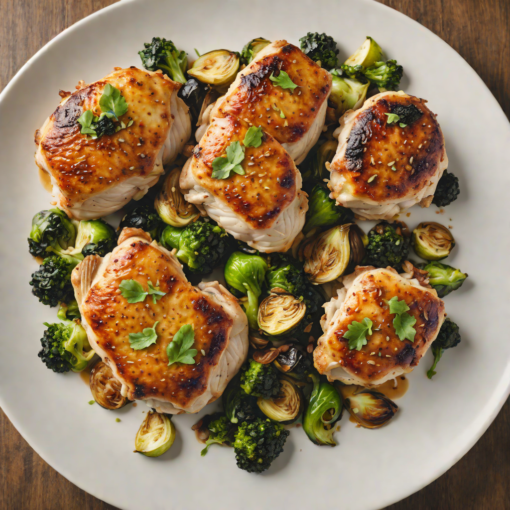 Pan-Seared Chicken Thighs with Roasted Brussels and Garlic