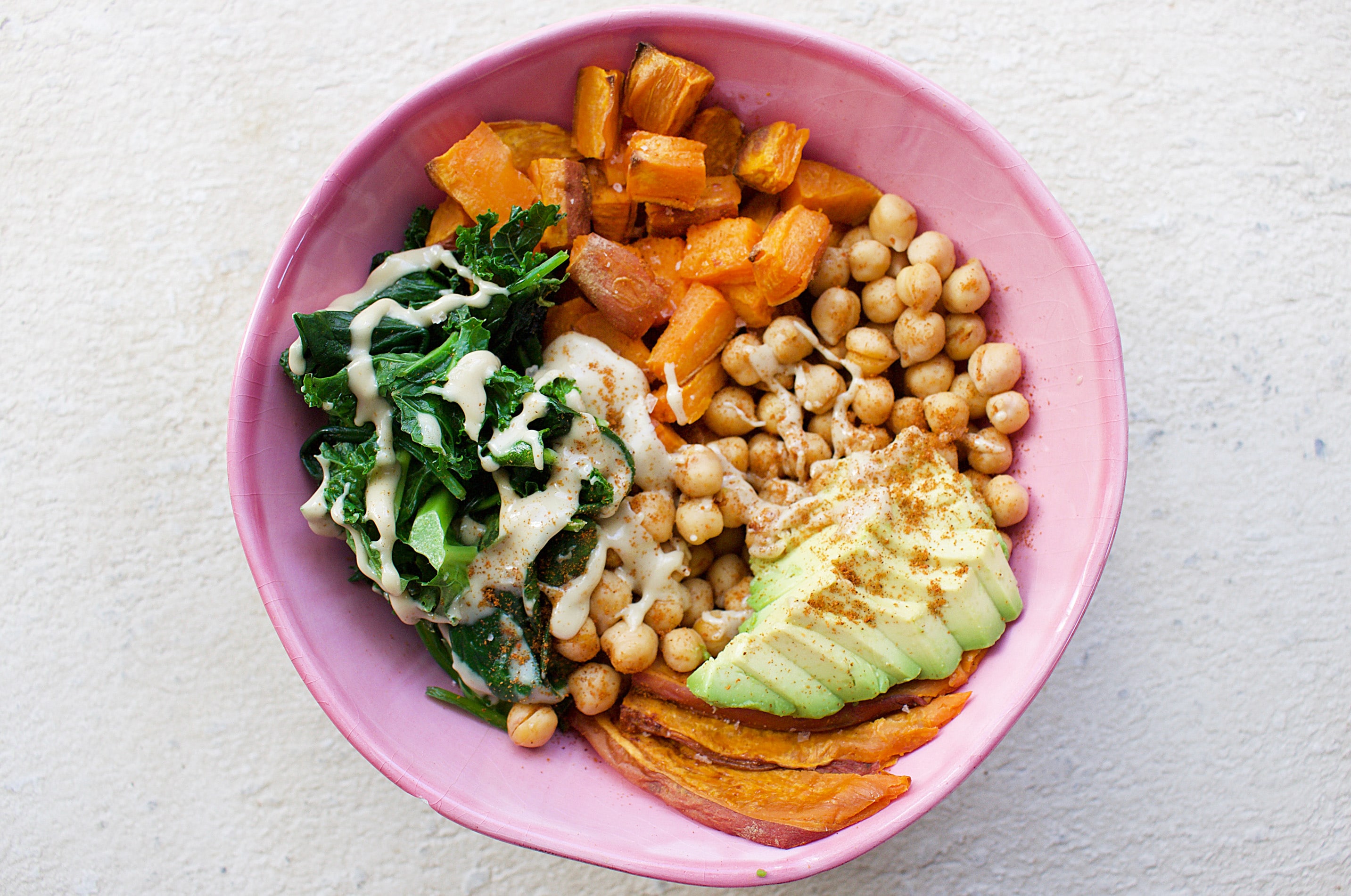 Harissa-Roasted Sweet Potato & Chickpea Bowl with Tahini