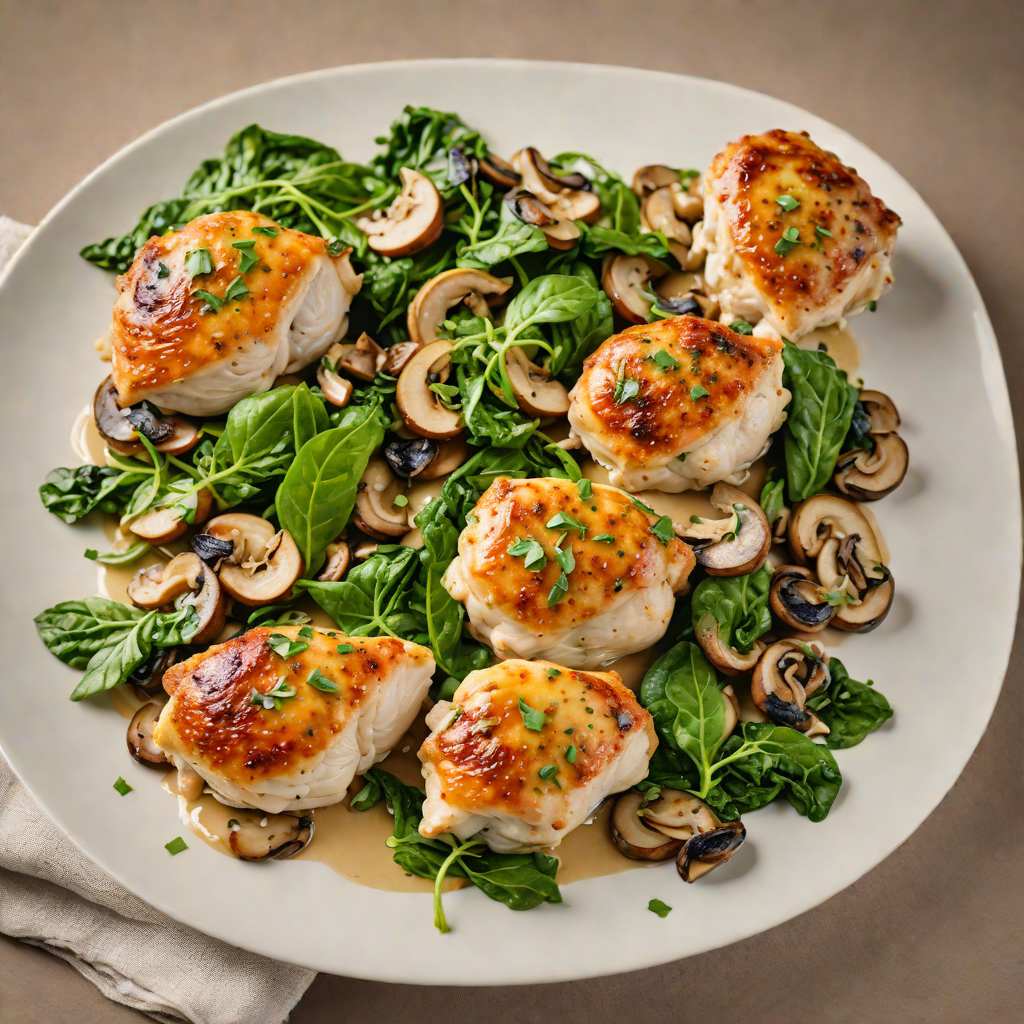 Pan-Roasted Chicken Thighs with Creamy Spinach and Mushroom