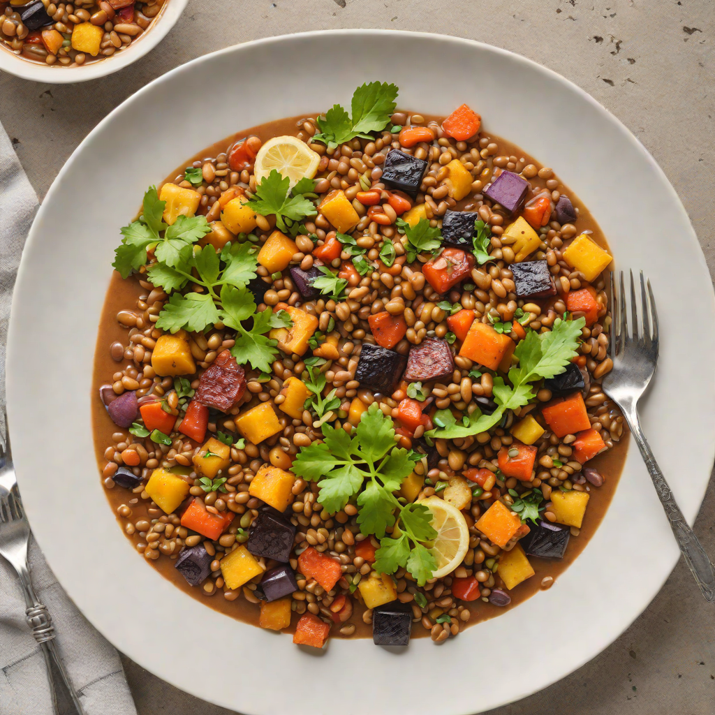 Spiced Lentil and Back Bean Stew with Roasted Vegetables
